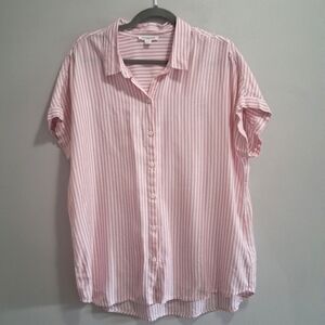 Beachlunchlounge Short Sleeve Pink Striped Button Up Beachy Coastal Size Large
